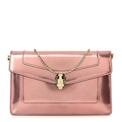 Metallic Serpenti Forever Chain Wallet Rose Quartz