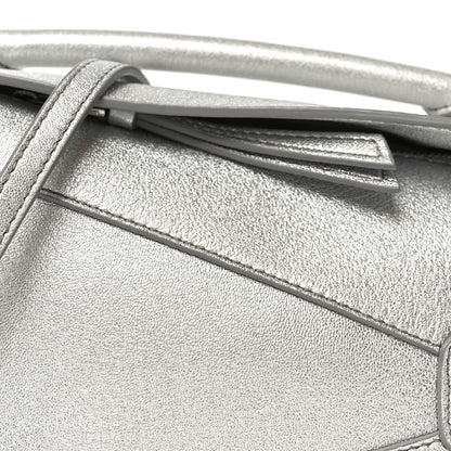 Laminated Lambskin Mini Puzzle Edge Bag Silver