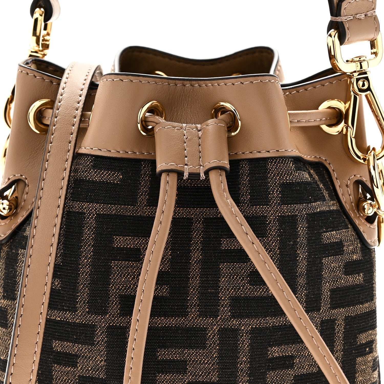 Fabric Jacquard Vitello Grace FF 1974 Mini Mon Tresor Bucket Bag Tobacco Moro Sand