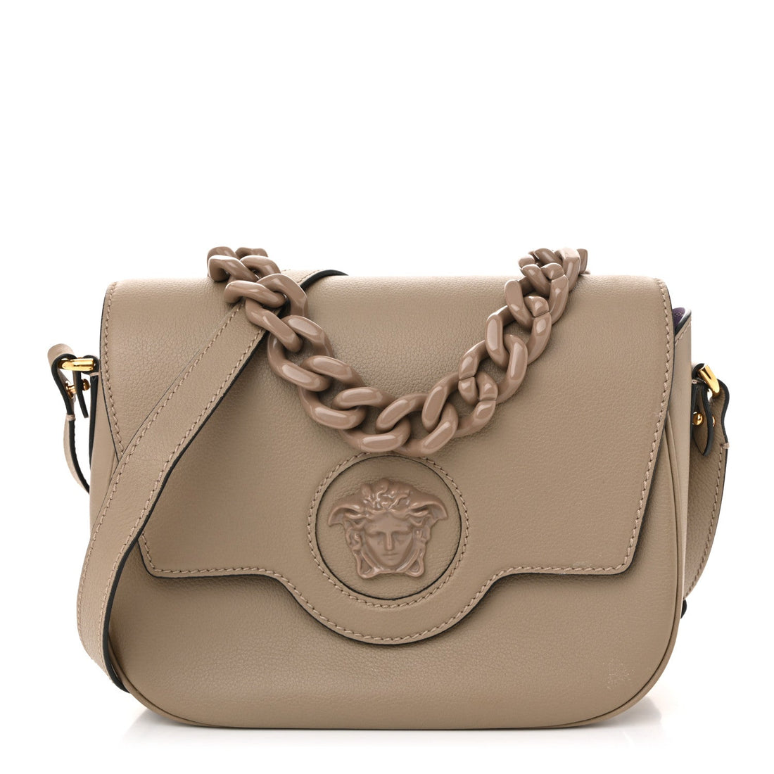 Grained Calfskin La Medusa Flap Shoulder Bag Taupe