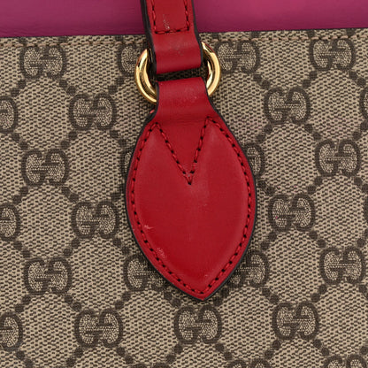 GG Supreme Monogram Medium Zippered Bucket Tote Beige Hibiscus Red New Rosette