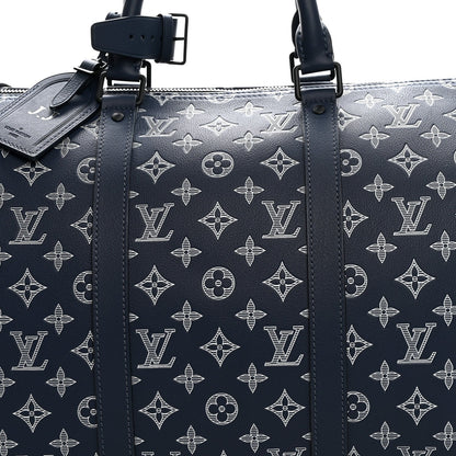 Calfskin Shadow Monogram Keepall Bandouliere 50 Ink Blue White