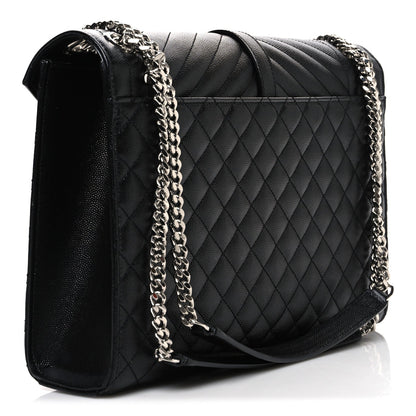 Grain De Poudre Textured Mixed Matelasse Large Triquilt Monogram Satchel Black