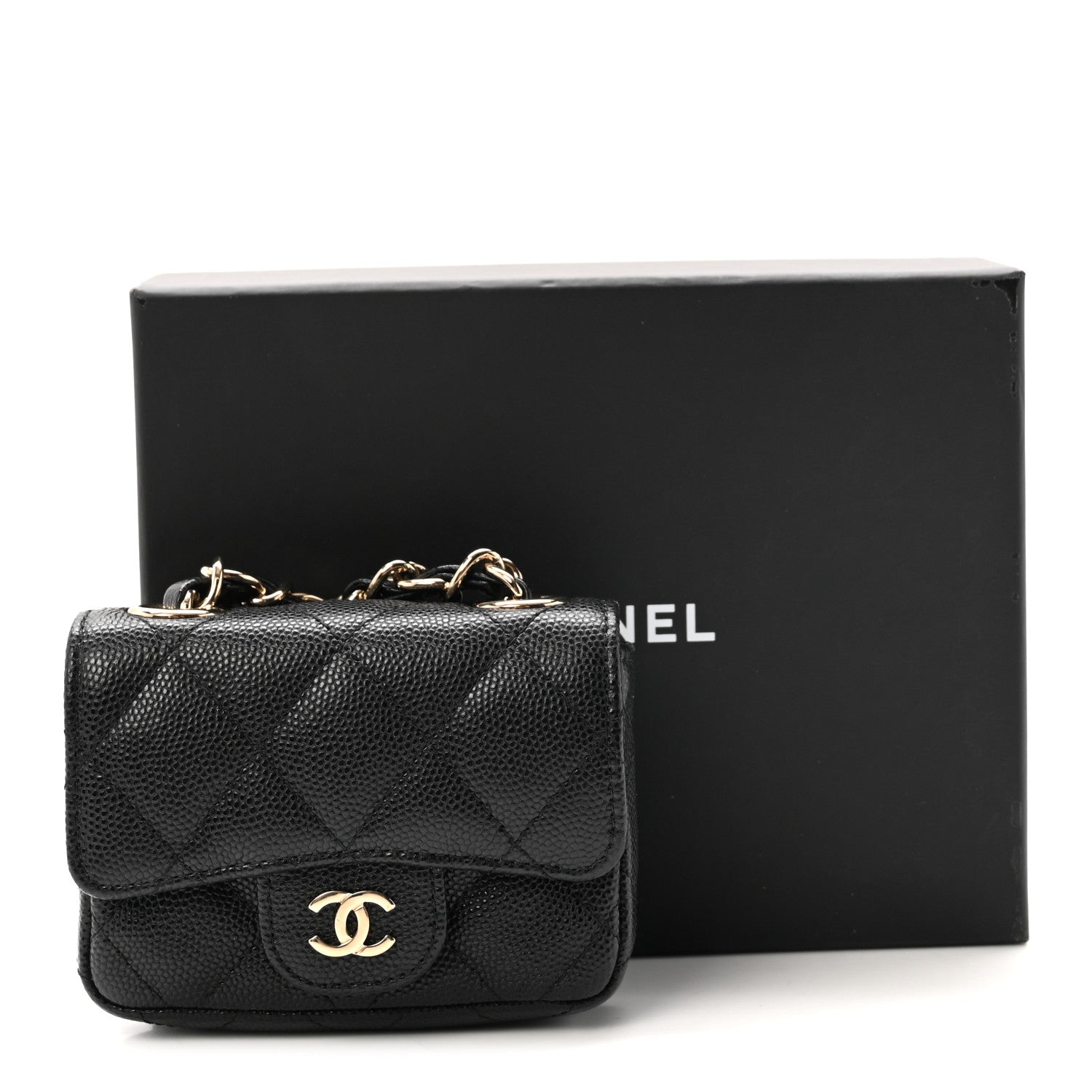 Caviar Quilted Mini Chain Belt Bag Black