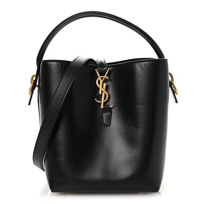 Smooth Shiny Calfskin Monogram Le 37 Small Bucket Bag Black