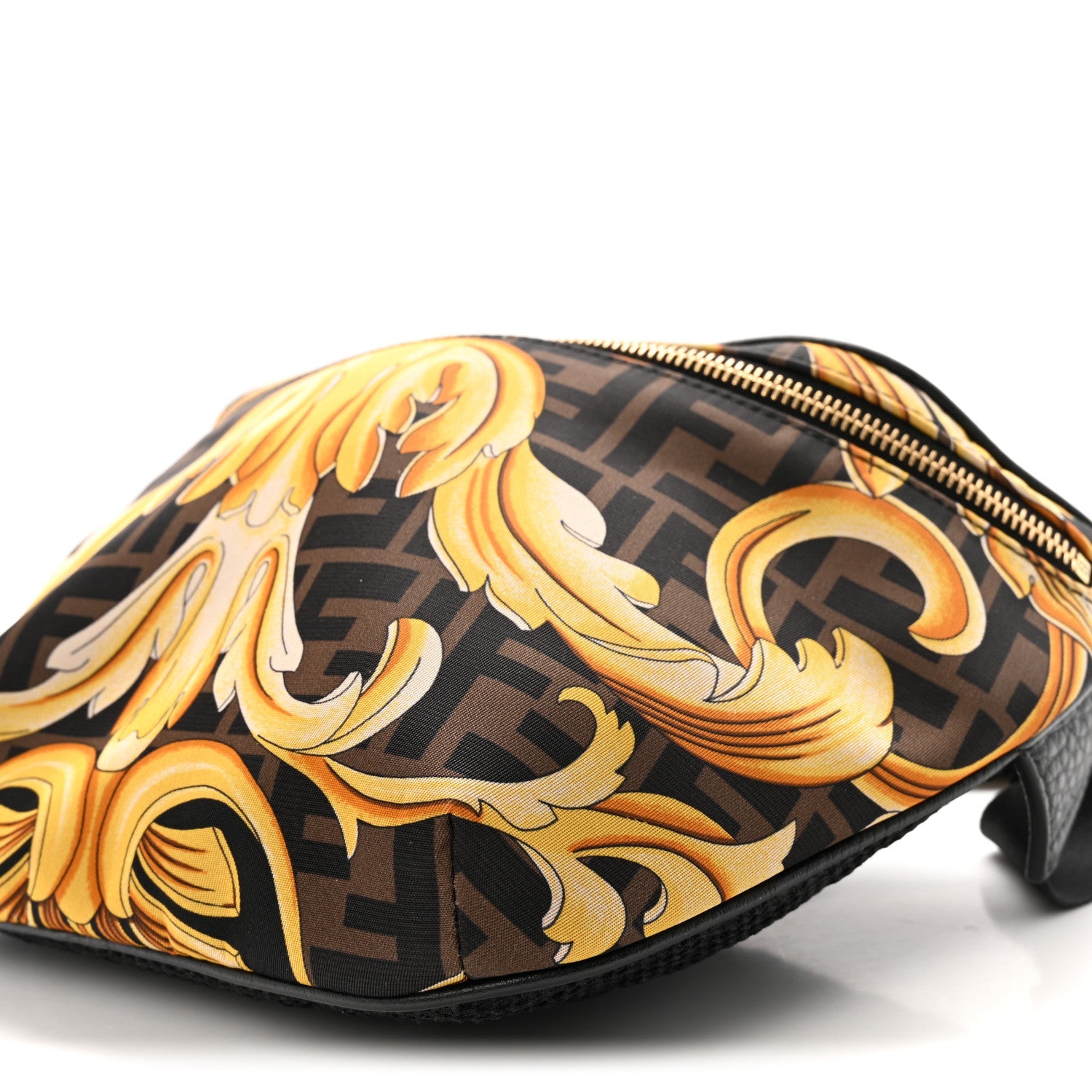 X VERSACE Nylon Cuoio Romano Fendace FF Baroque Belt Bag Black Gold