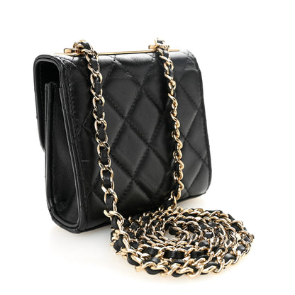 Lambskin Quilted Trendy CC Card Holder On Chain Black