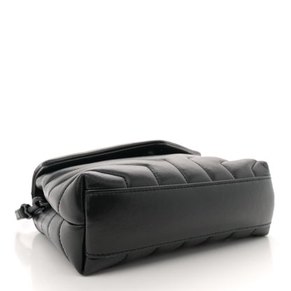 Calfskin Y Quilted Monogram Monochrome Toy Loulou Crossbody Bag Black