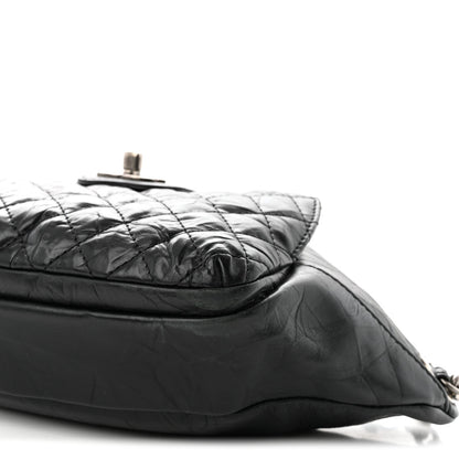 Crumpled Calfskin Quilted Casual Rock Waist Bag Fanny Pack Black