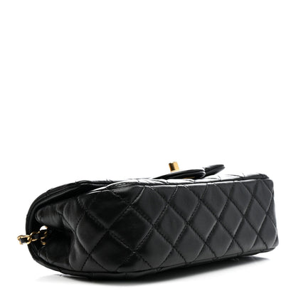 Lambskin Quilted Mini Rectangular Pearl Crush Flap Black