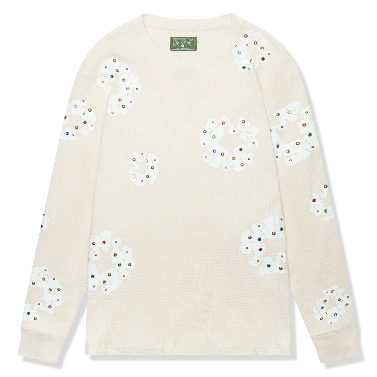 Denim Tears Rhinestone The Cotton Wreath Long-Sleeve Thermal Oatmeal T Shirt Main image