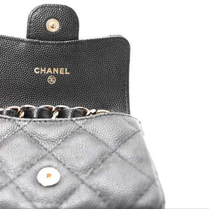 Caviar Quilted Mini Chain Belt Bag Black