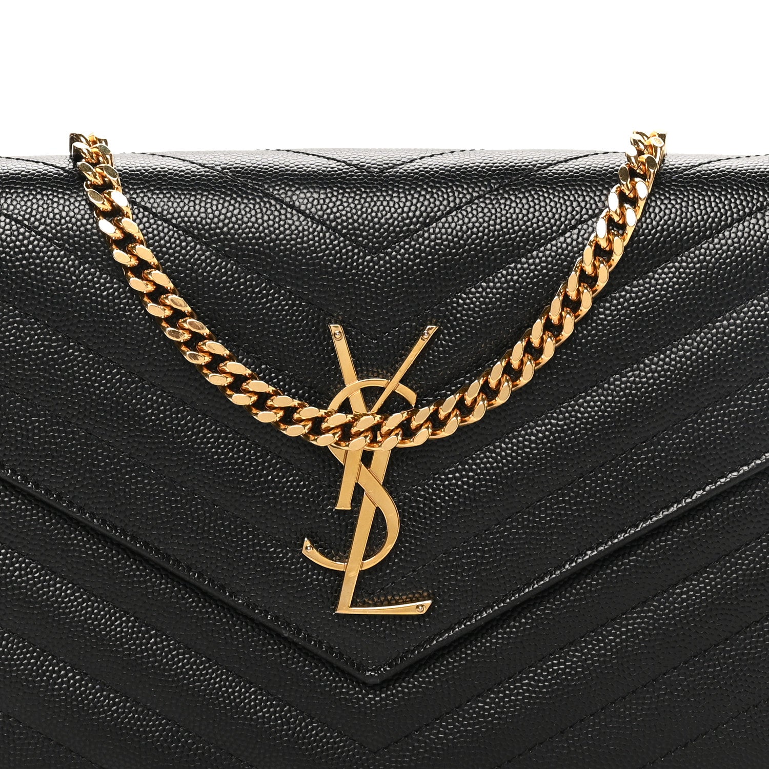 Grain De Poudre Matelasse Chevron Monogram Chain Wallet Black