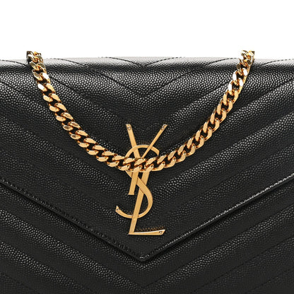 Grain De Poudre Matelasse Chevron Monogram Chain Wallet Black