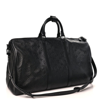 Calfskin Shadow Monogram Keepall Bandouliere 50 Black