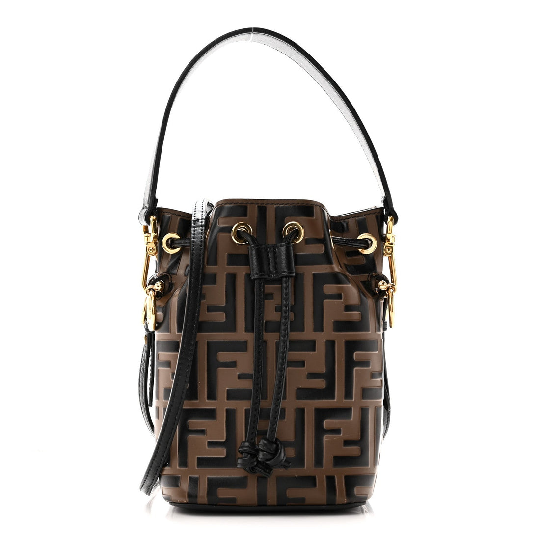 Vitello Liberty F is Fendi Bi-Color FF 1974 Embossed Mini Mon Tresor Bucket Bag Maya Black