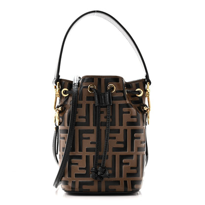 Vitello Liberty F is Fendi Bi-Color FF 1974 Embossed Mini Mon Tresor Bucket Bag Maya Black