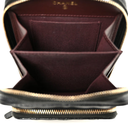 Caviar Quilted Phone Holder With Chain Black