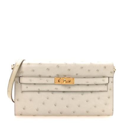Ostrich Kelly Wallet To Go Gris Perle