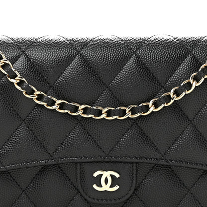 Caviar Quilted Phone Holder Wallet on Removable Chain Black