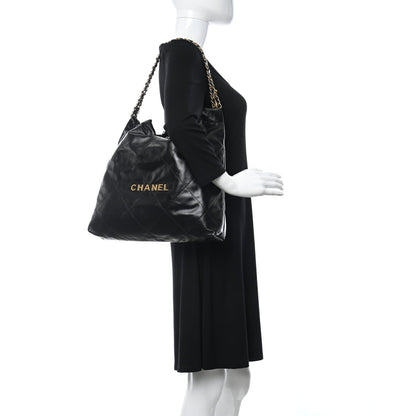 Shiny Calfskin Quilted Chanel 22 Black