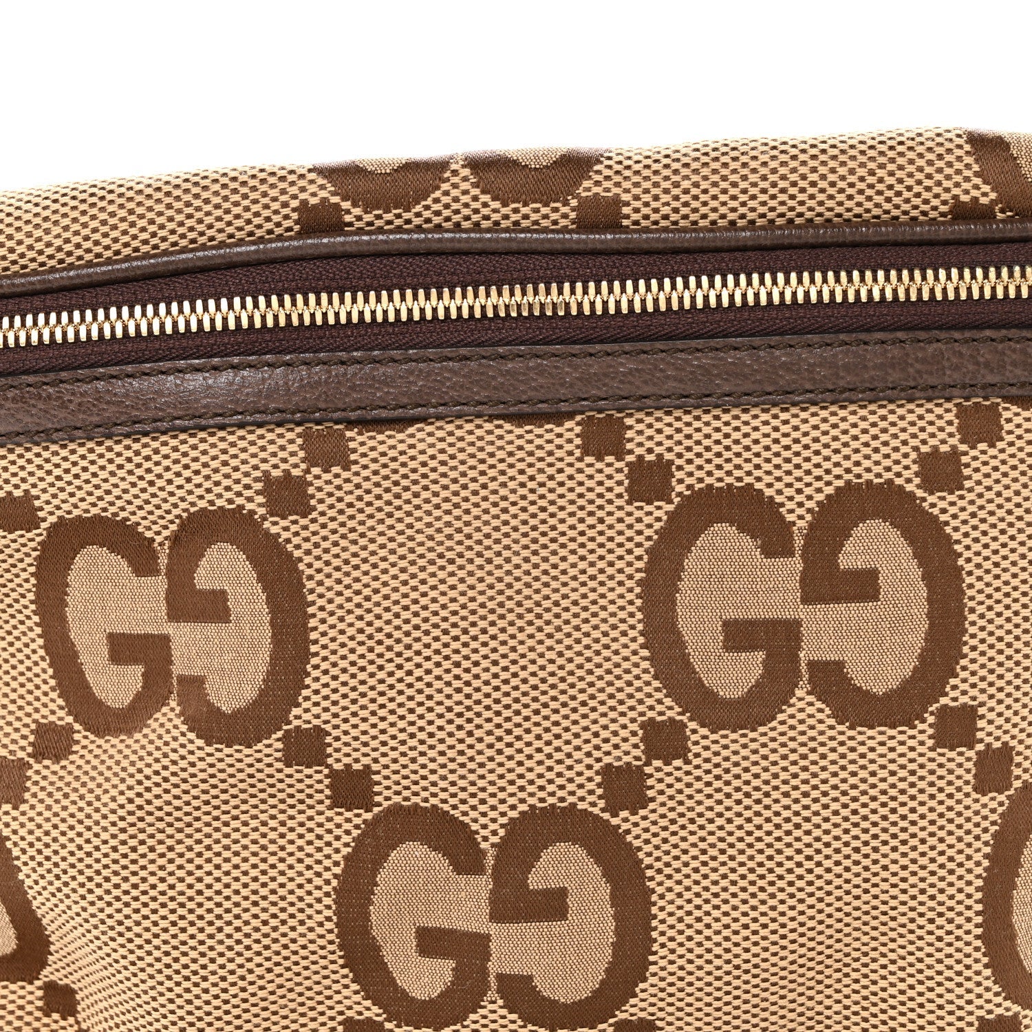 Monogram Jumbo GG Textured Dollar Calfskin Web Belt Bag Camel Ebony New Acero