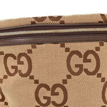 Monogram Jumbo GG Textured Dollar Calfskin Web Belt Bag Camel Ebony New Acero