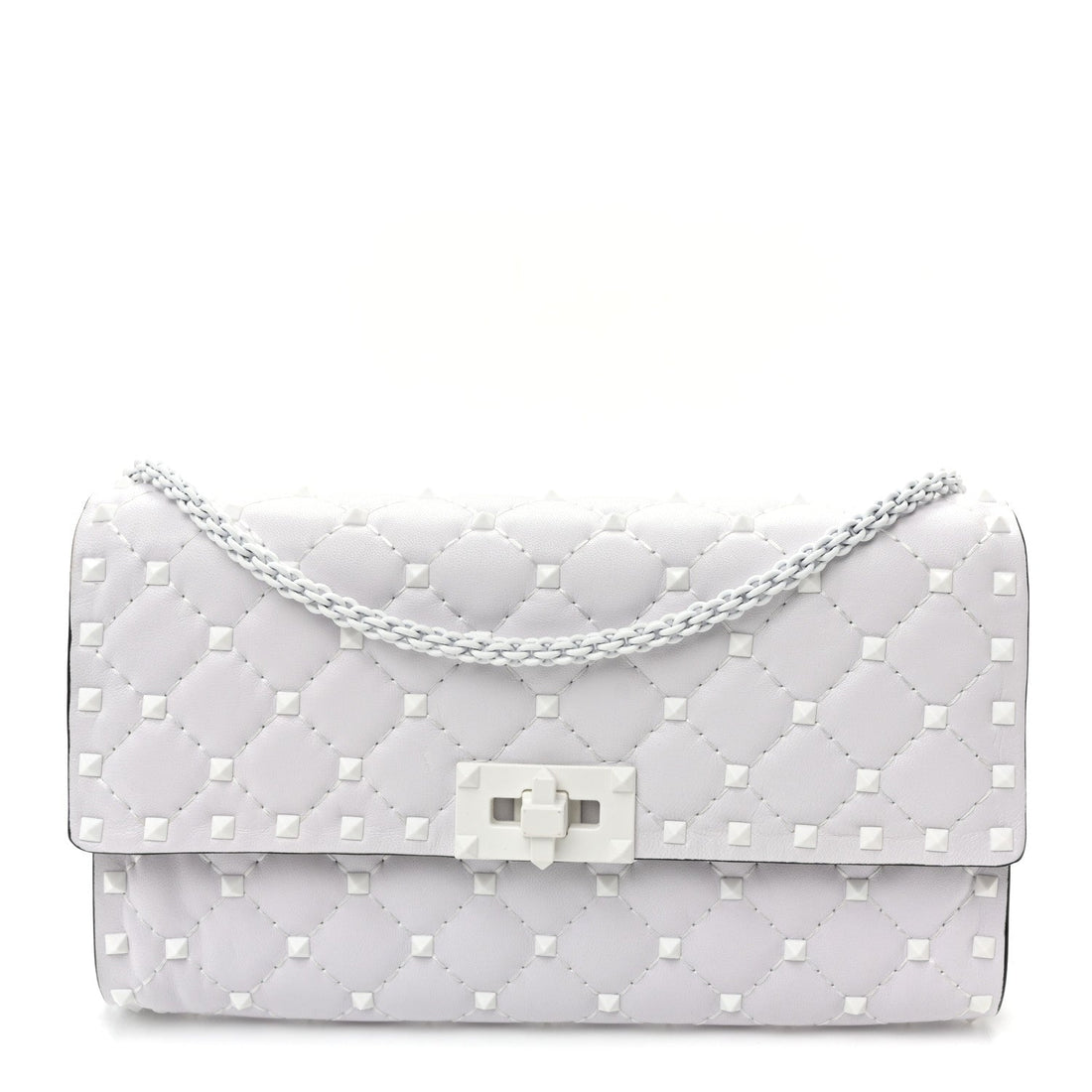 Lambskin Free Rockstud Spike Wallet on Chain Optic White