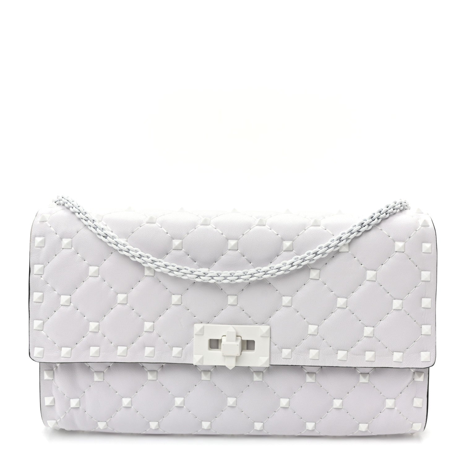 Lambskin Free Rockstud Spike Wallet on Chain Optic White