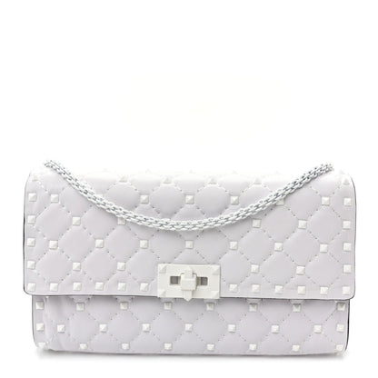 Lambskin Free Rockstud Spike Wallet on Chain Optic White