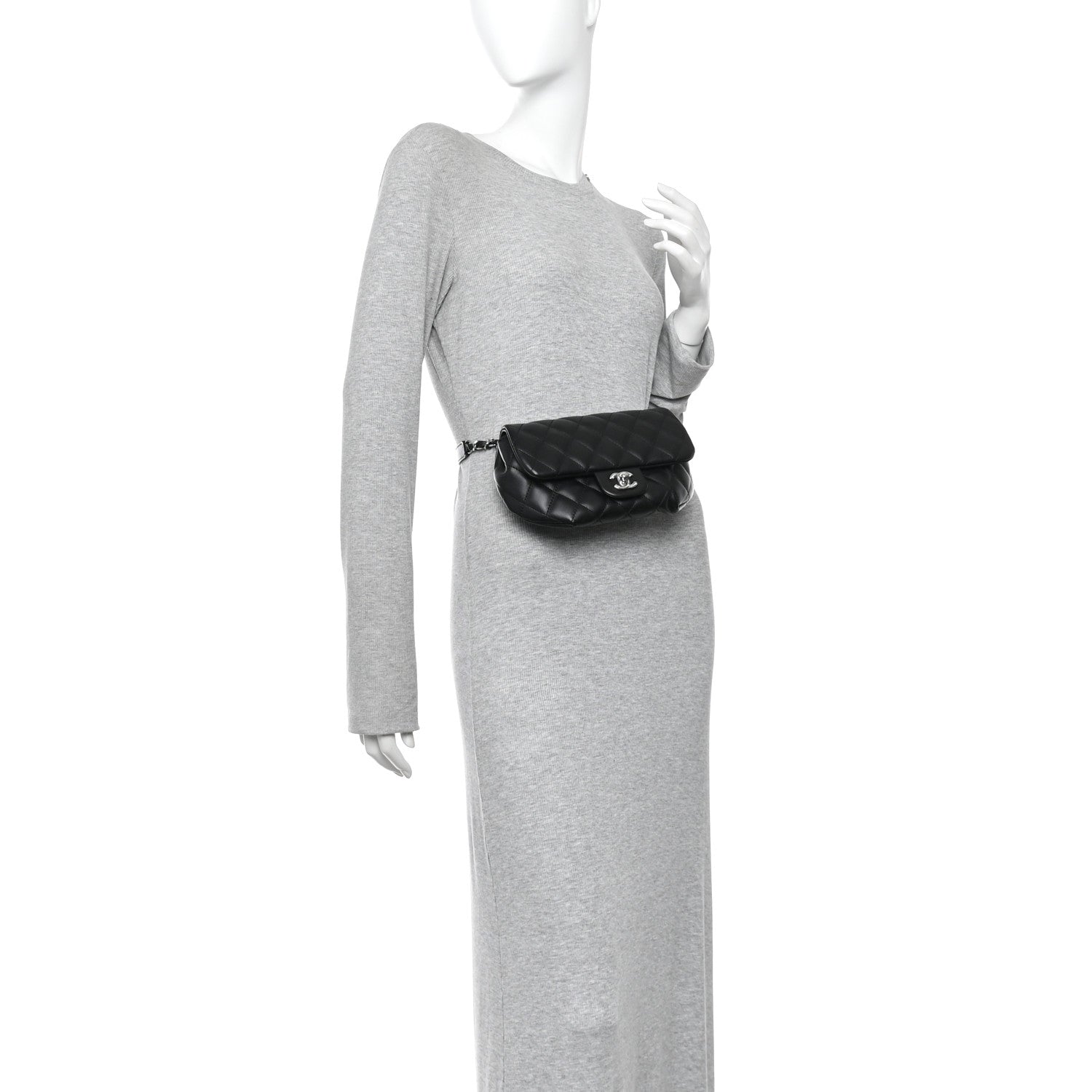 Calfskin Quilted CC Uniform Flap Belt Bag Black
