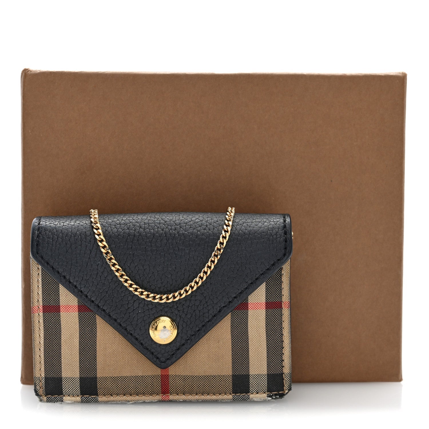 Grainy Calfskin Vintage Check Jade Card Case On Chain Black