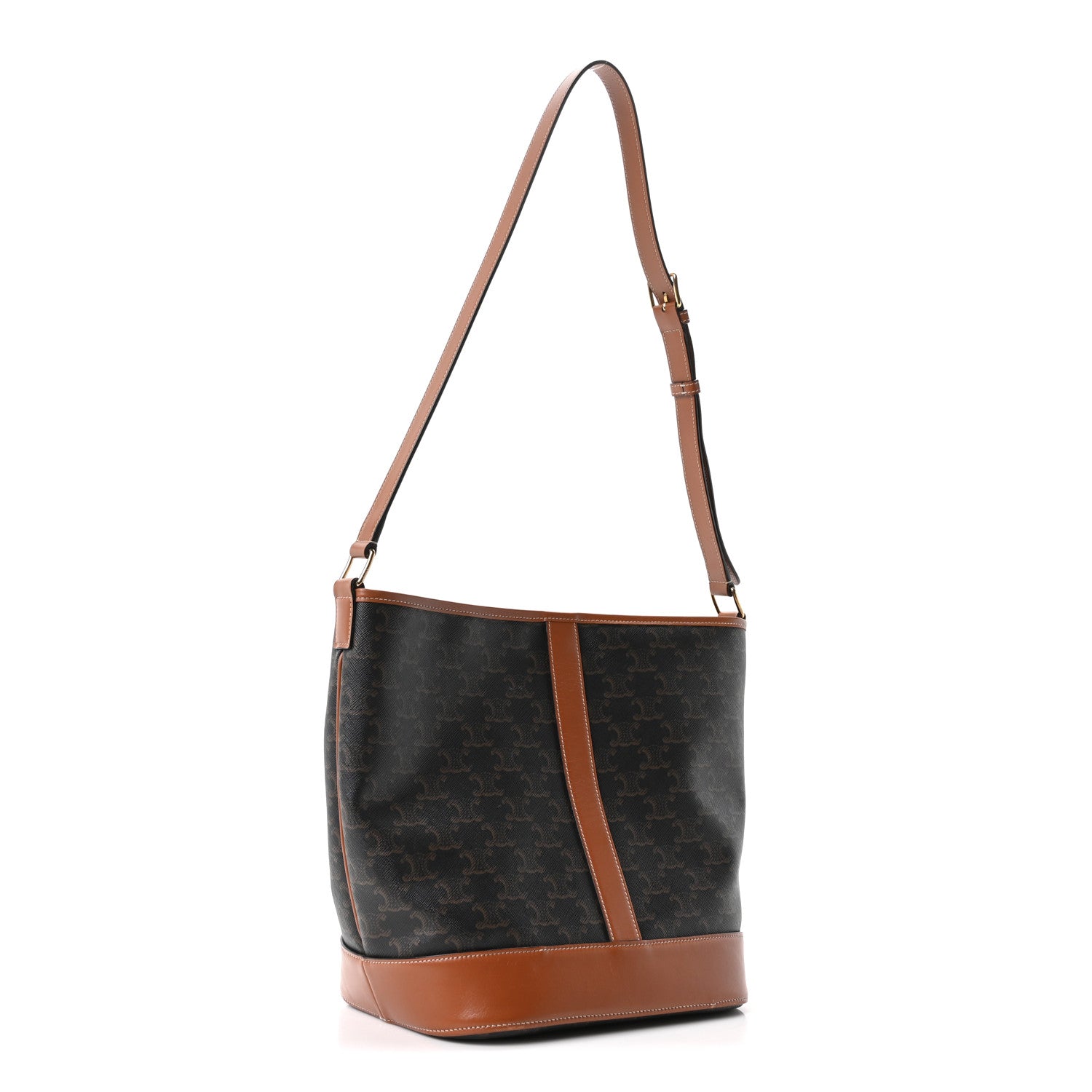 Triomphe Canvas Calfskin Medium Bucket Bag Tan