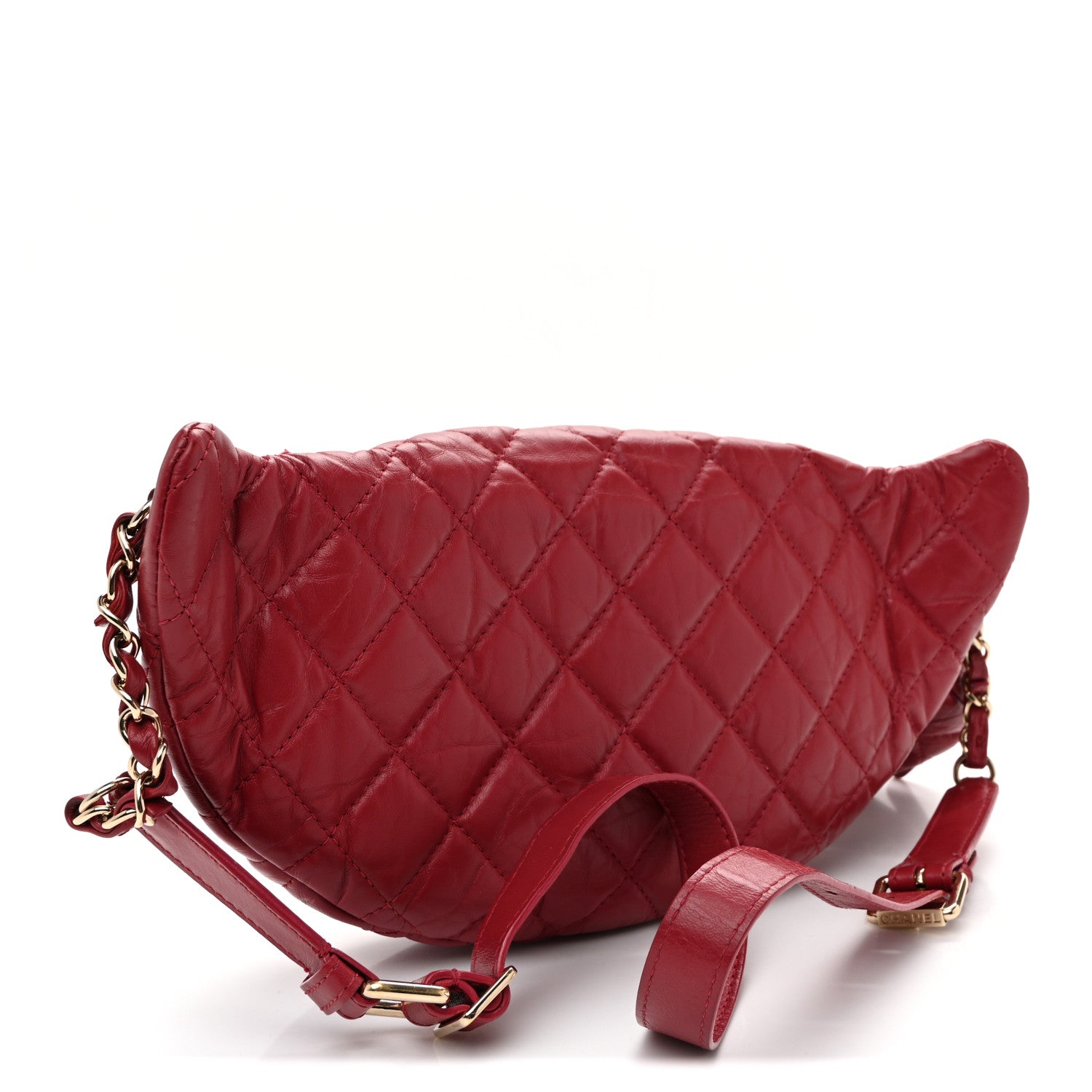 Aged Calfskin Quilted Waist Bag With Coin Purse  Red