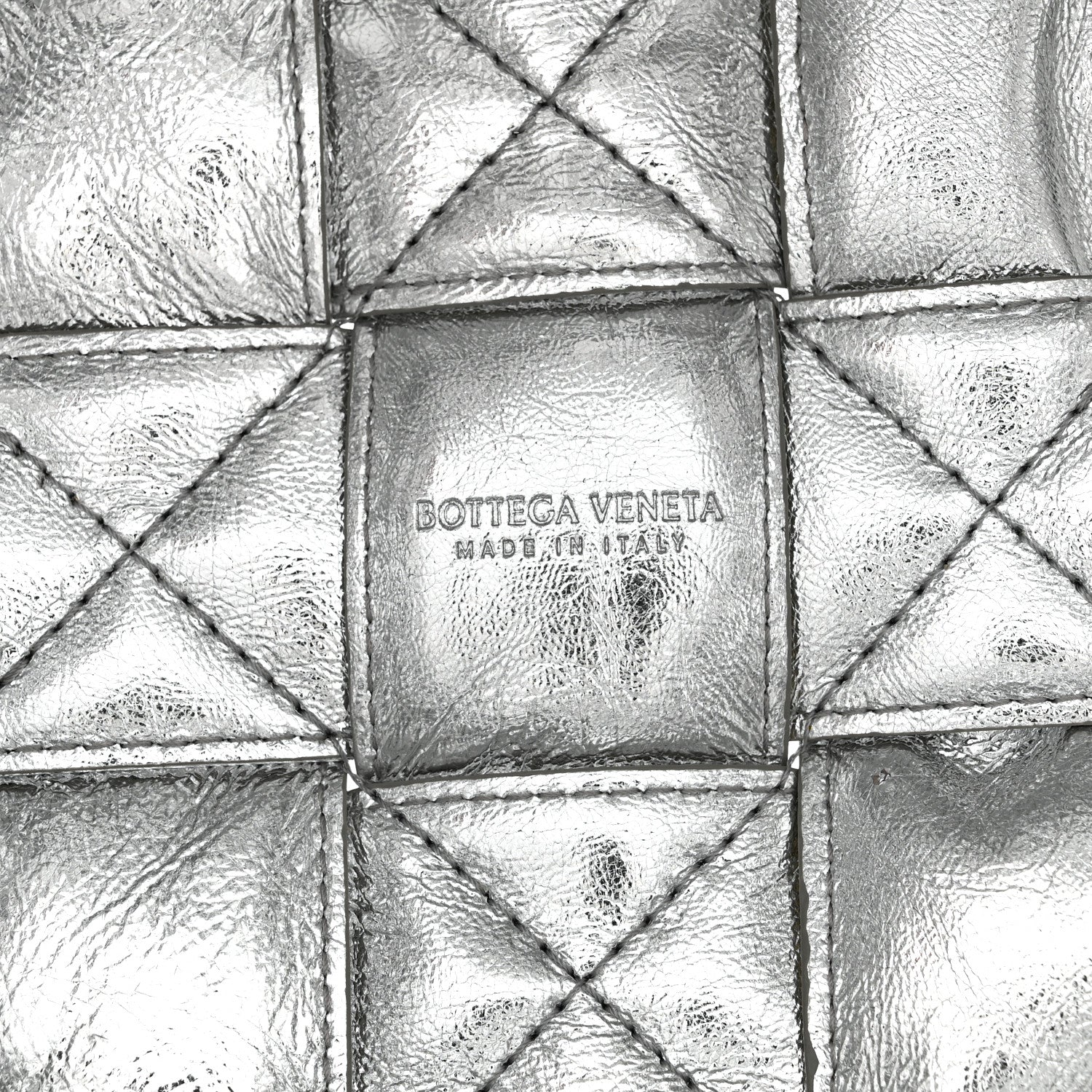 Metallic Calfskin Intrecciato Foulard Bucket Bag Silver