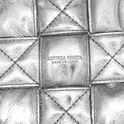 Metallic Calfskin Intrecciato Foulard Bucket Bag Silver