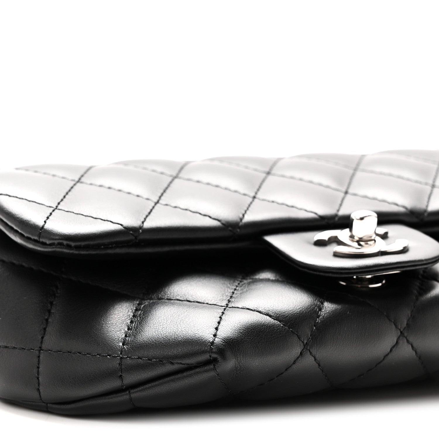 Calfskin Quilted CC Uniform Flap Belt Bag Black