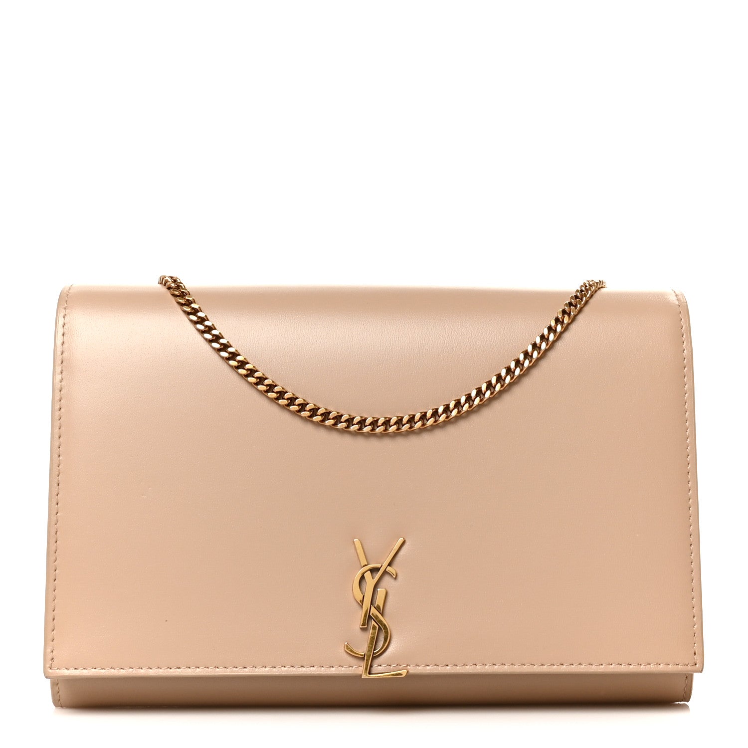 Glossy Calfskin Monogram Chain Wallet Dark Beige