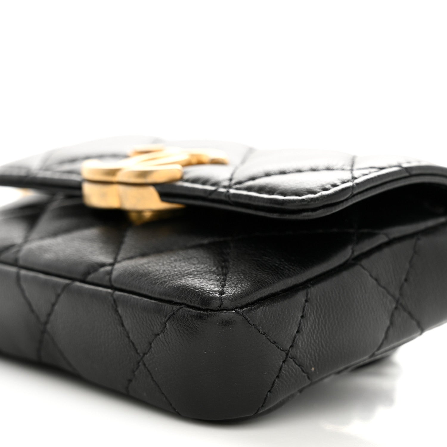 Lambskin Lacquered Metal Quilted Flap Chain Belt Bag Black