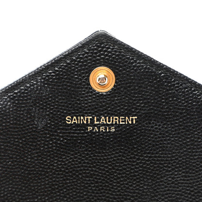 Grain De Poudre Matelasse Chevron Monogram Envelope Chain Wallet Black
