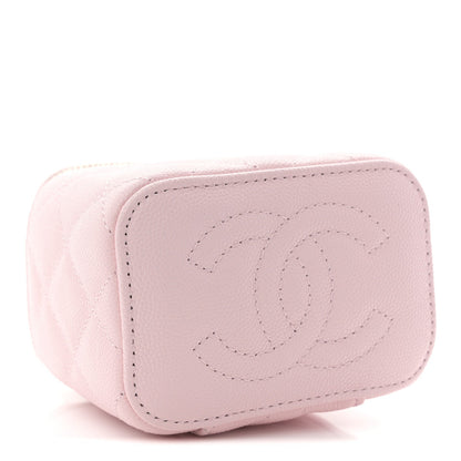 Caviar Quilted Mini Vanity Case With Chain Light Pink