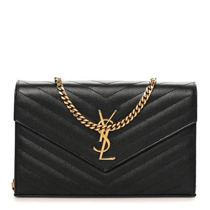 Grain De Poudre Matelasse Chevron Monogram Chain Wallet Black