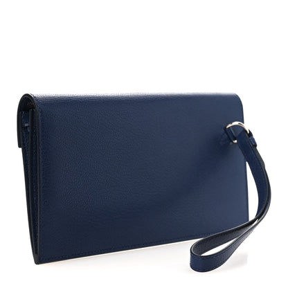 Chevre Chamkila Kelly Pocket Long Wallet Bleu Indigo