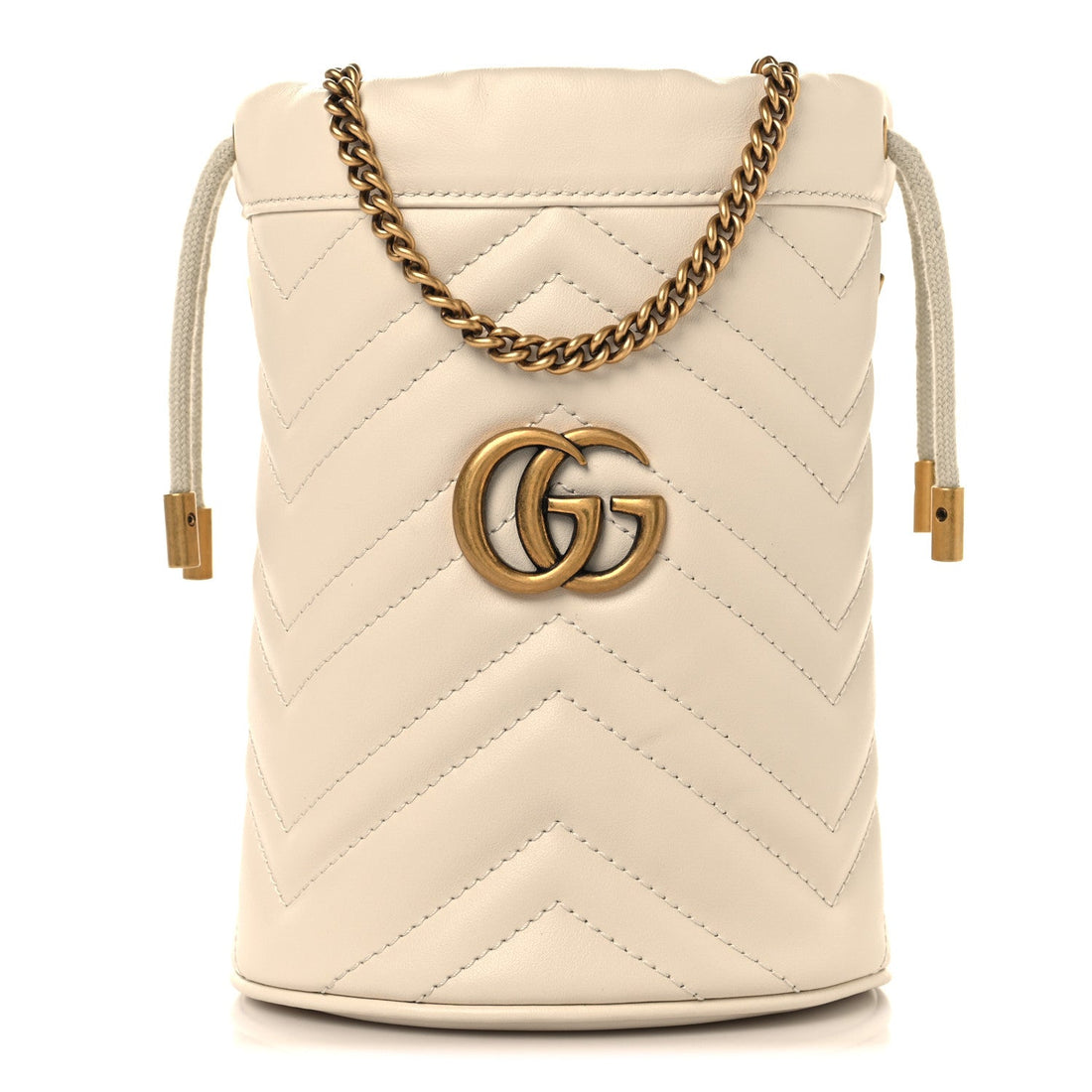 Calfskin Matelasse Mini GG Marmont 2.0 Bucket Bag White