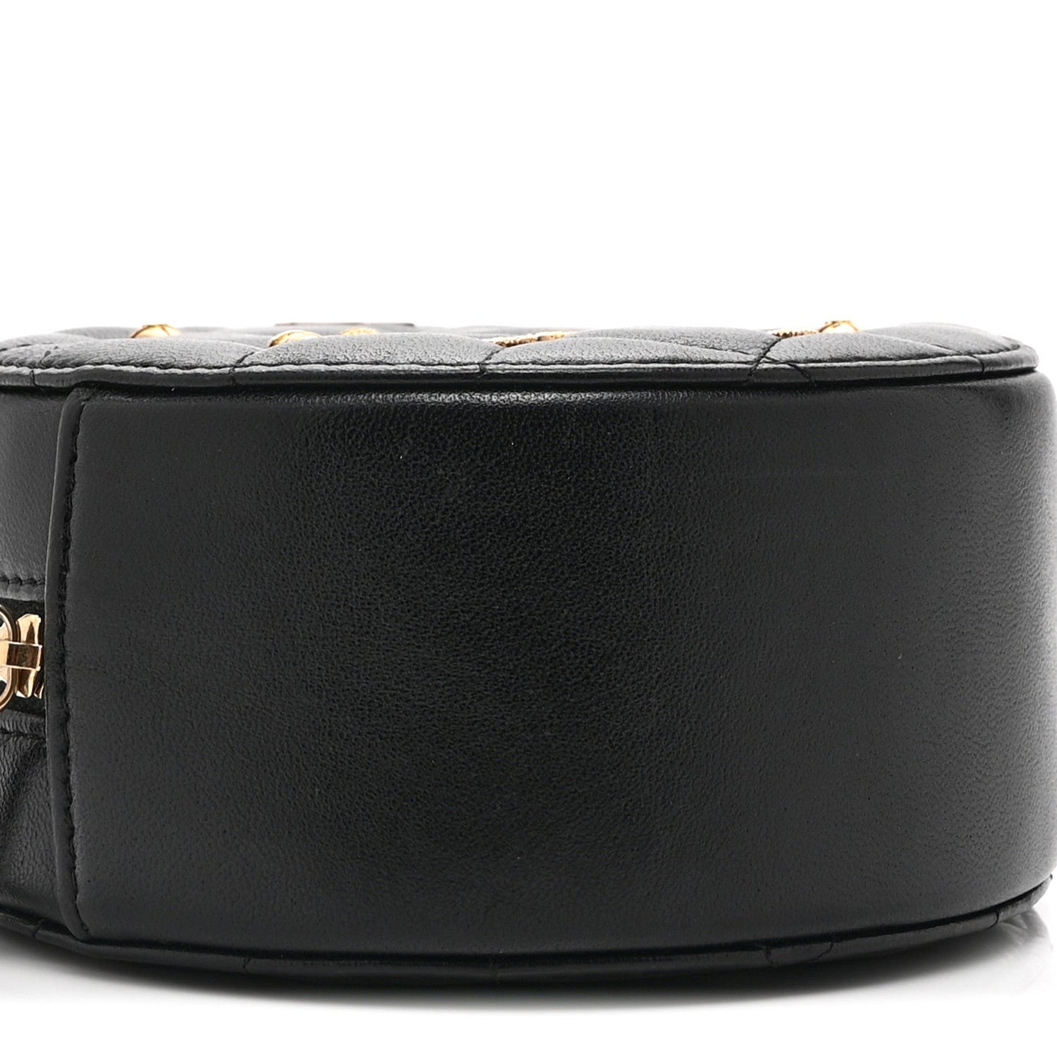 Lambskin Quilted Egyptian Amulet Round Clutch With Chain  Black