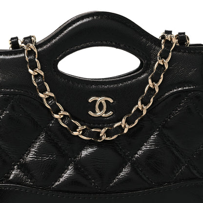 Shiny Lambskin Quilted Micro 31 Clutch With Chain Black