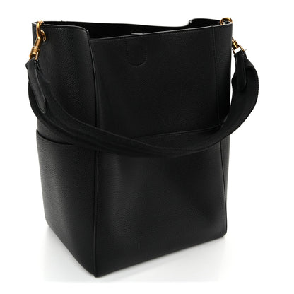 Soft Grained Calfskin Sangle Bucket Bag Black