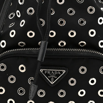 Tessuto Nylon Saffiano Grommets Mini Bucket Crossbody Bag Black