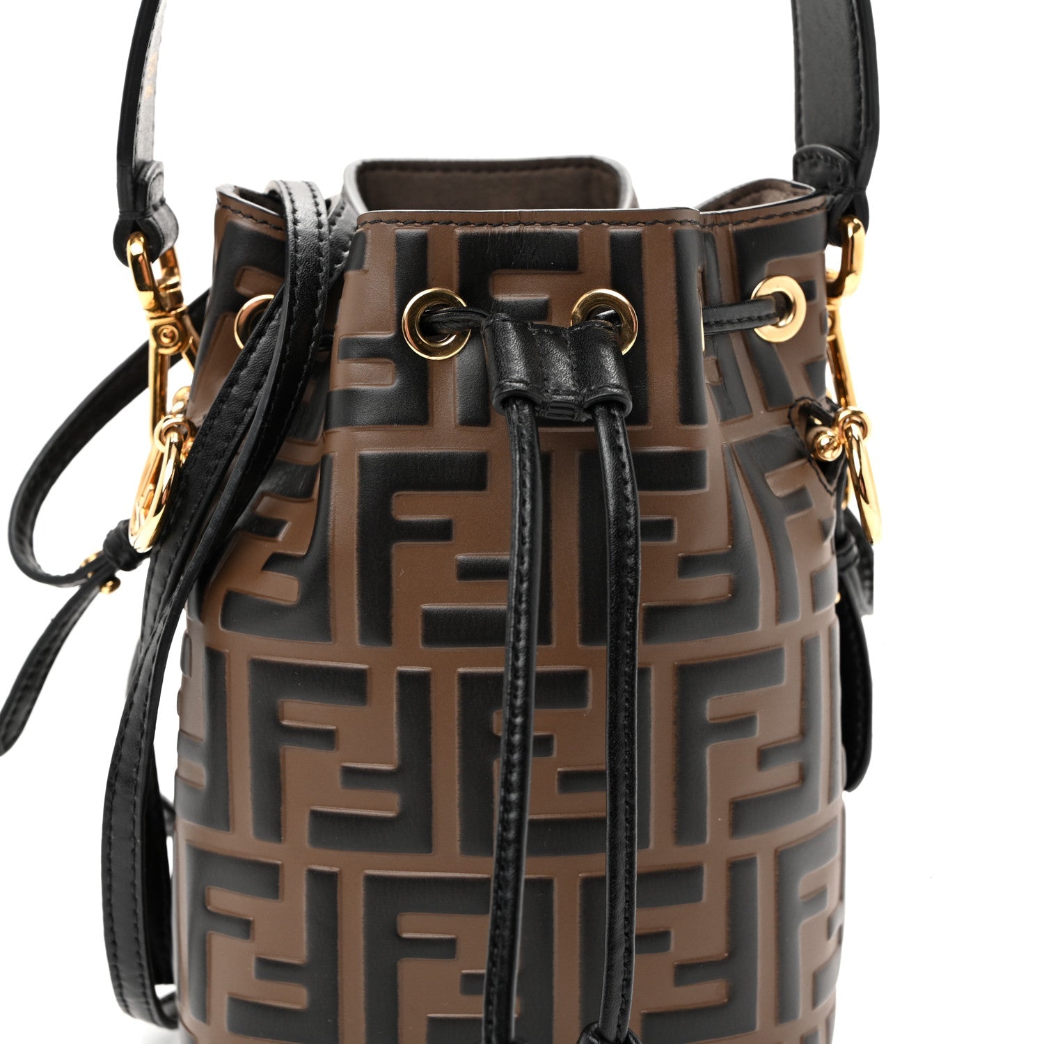 Vitello Liberty F is Fendi Bi-Color FF 1974 Embossed Mini Mon Tresor Bucket Bag Maya Black
