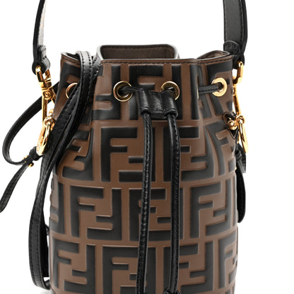 Vitello Liberty F is Fendi Bi-Color FF 1974 Embossed Mini Mon Tresor Bucket Bag Maya Black